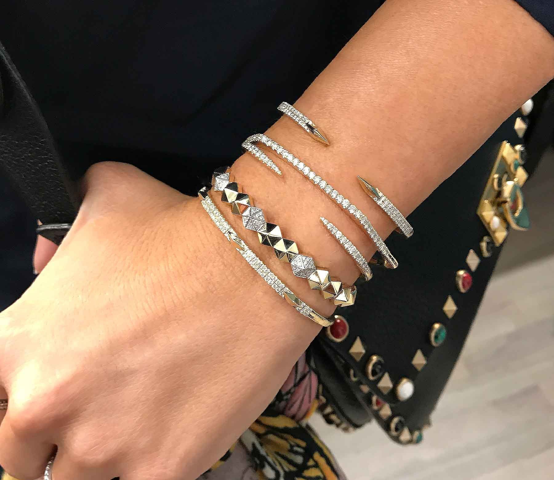 Woman wearing multiple bracelets