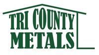 Green logo for Tri County Metals, text inside a house outline.