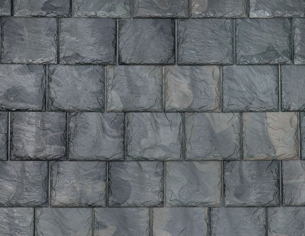 Gray slate tile roof.