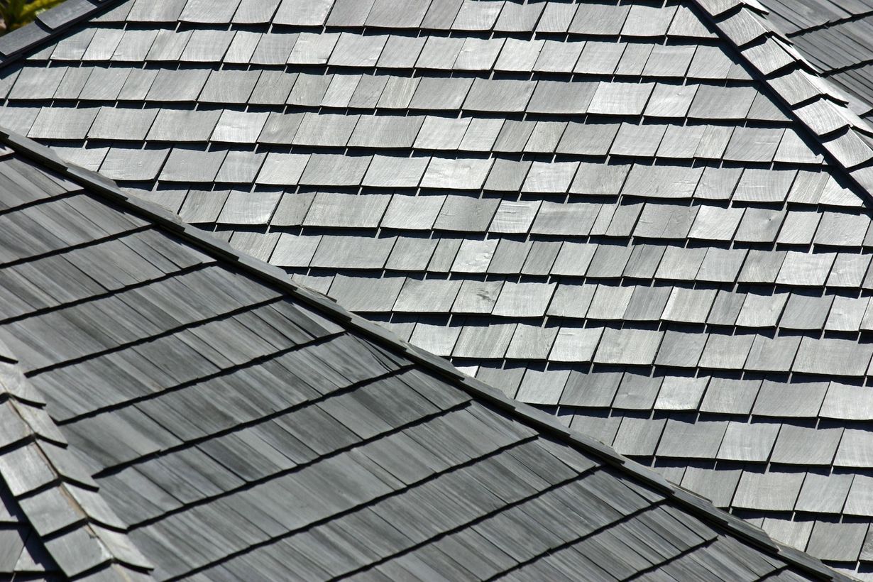 Gray wooden roof shingles.
