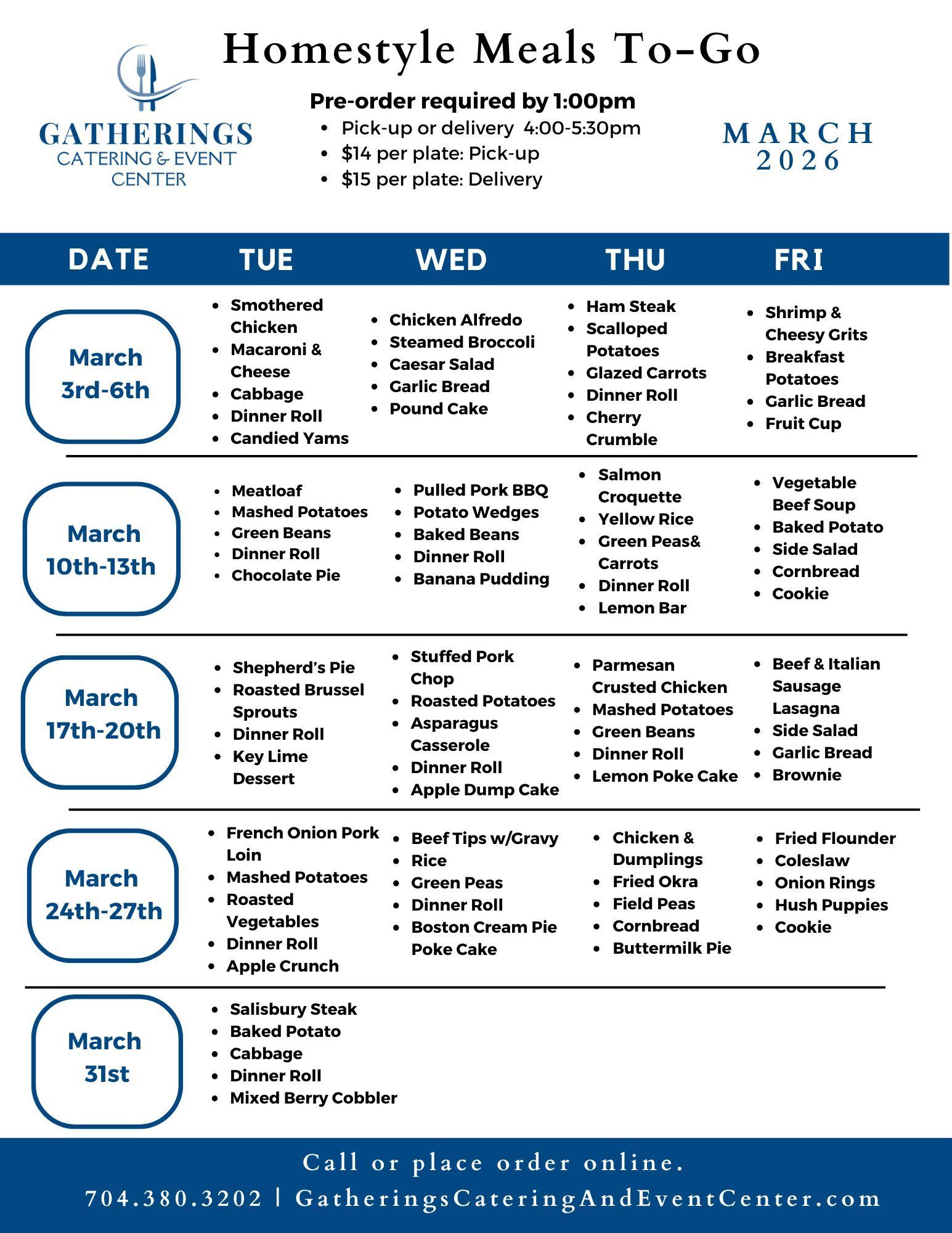 Homestyle  Meals To-Go March 2026  Menu