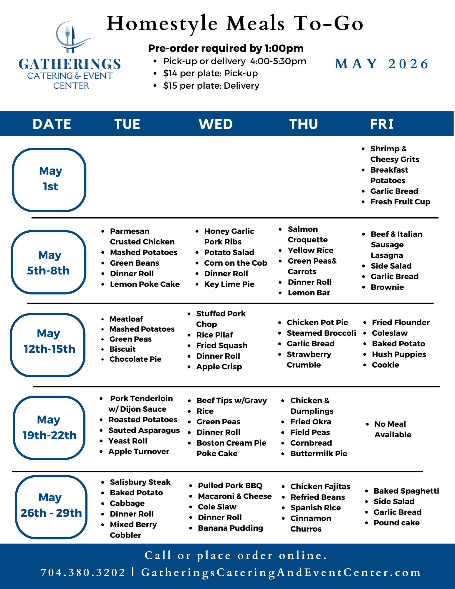 Homestyle  Meals To-Go April 2026  Menu