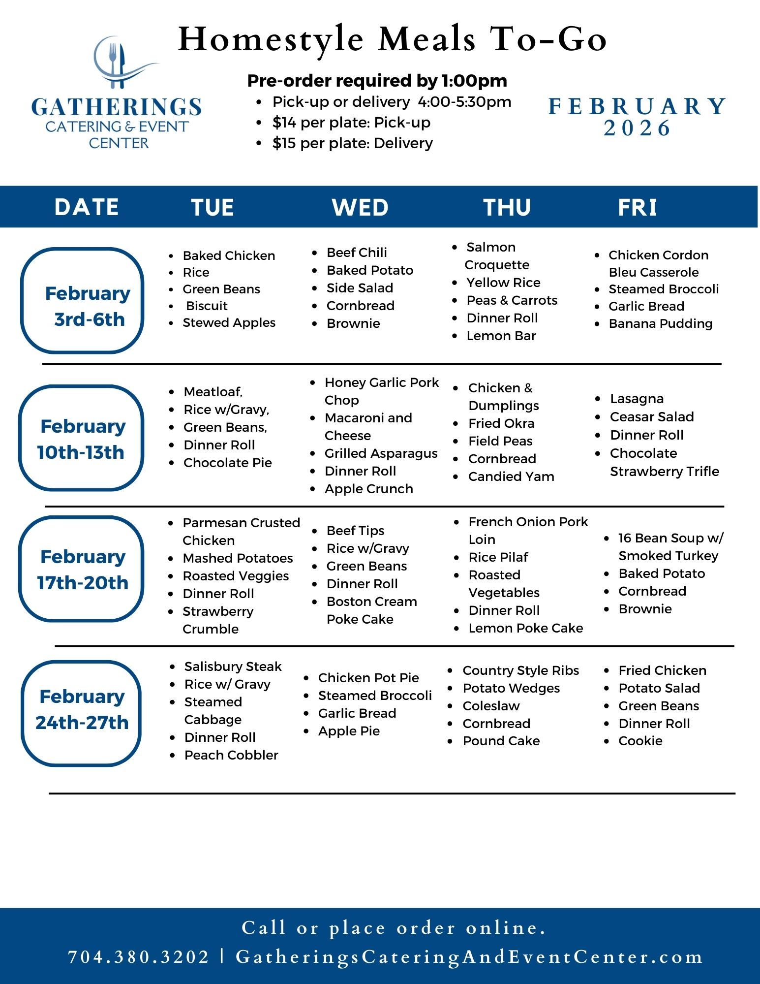 Homestyle  Meals To-Go February 2026  Menu