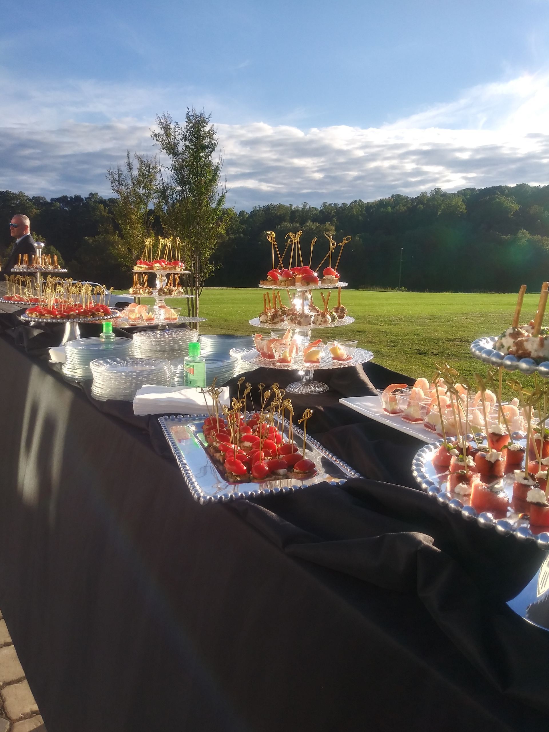 A buffet table with a lot of food on it