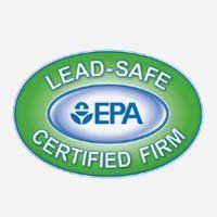 Lead-Safe EPA Certified Firm seal. Green and blue oval with white text.