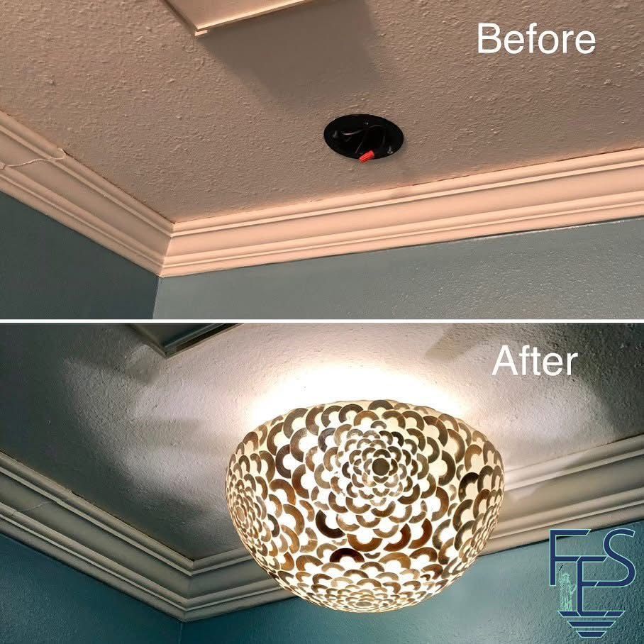 Ceiling light fixture before/after. The 