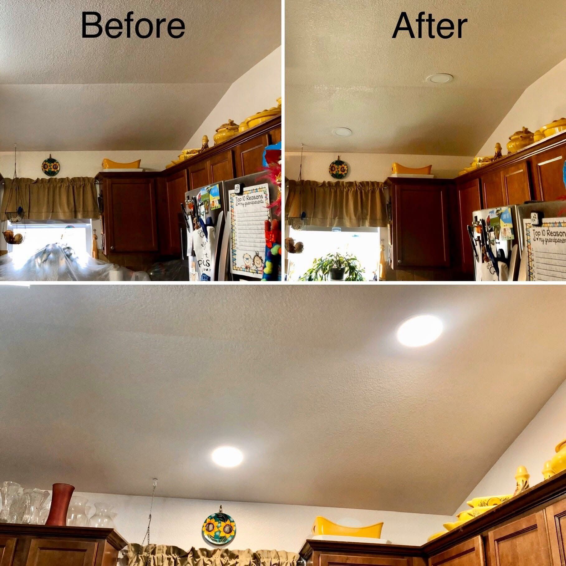 Kitchen ceiling with recessed lights, showing 
