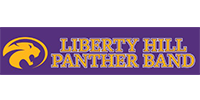 Purple banner with Liberty Hill Panther Band text and a gold panther head logo.