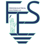 Logo for Freedom Electrical Solutions, LLC: FES initials in blue with Statue of Liberty and lightbulb outline.