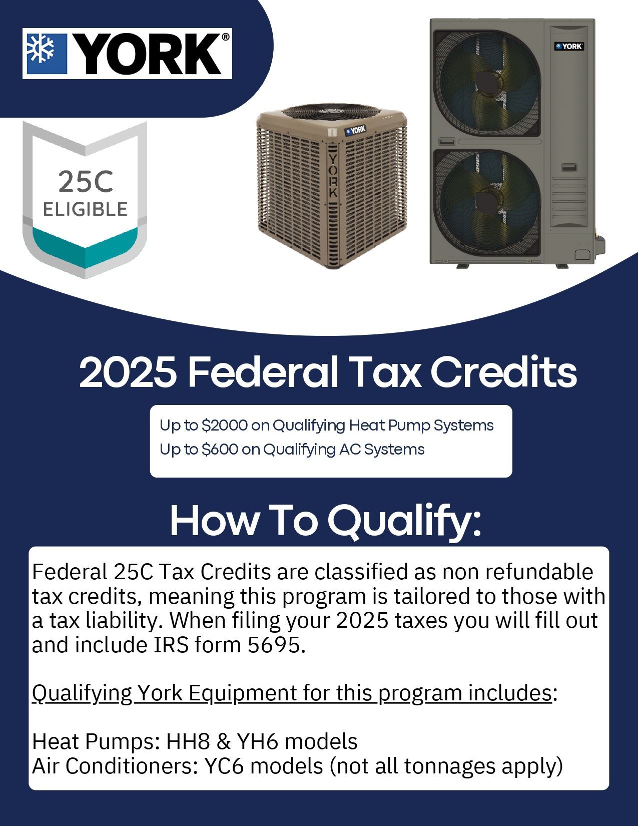 A flyer for York shows how to qualify for federal tax credits