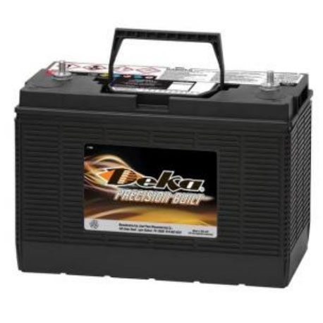 Black Deka Precision Built battery with a handle and terminals.