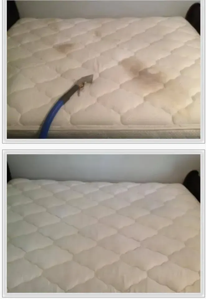 A before and after picture of a mattress being cleaned