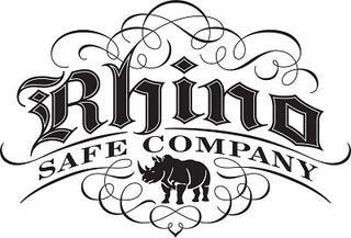 Rhino Safe Company logo with a rhino, decorative swirls, and gothic-style text.