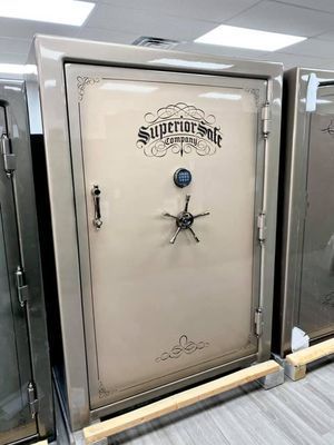 Tan Superior Safe door with a digital keypad and handle.