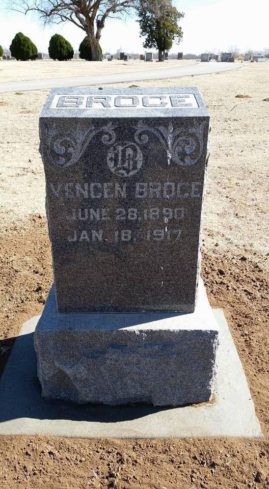 A gravestone in a cemetery for vincent broge