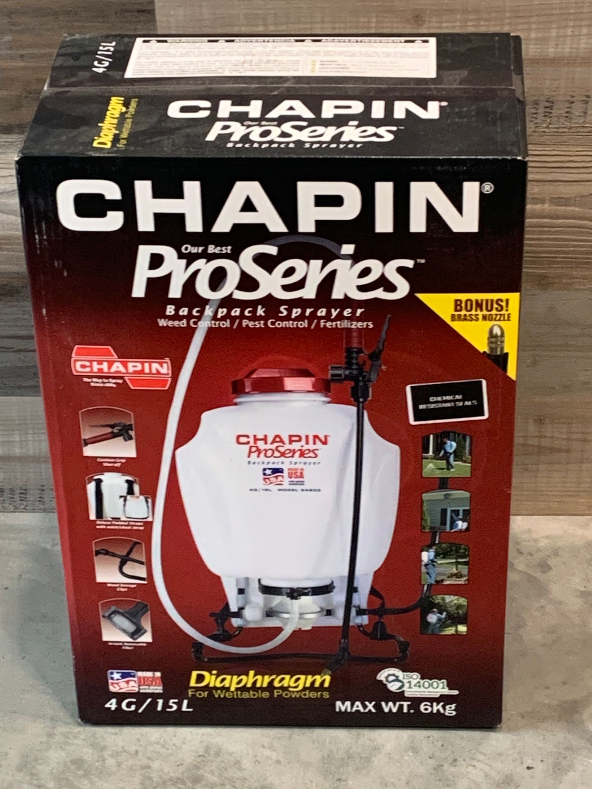 A box of chapin pro series backpack sprayer