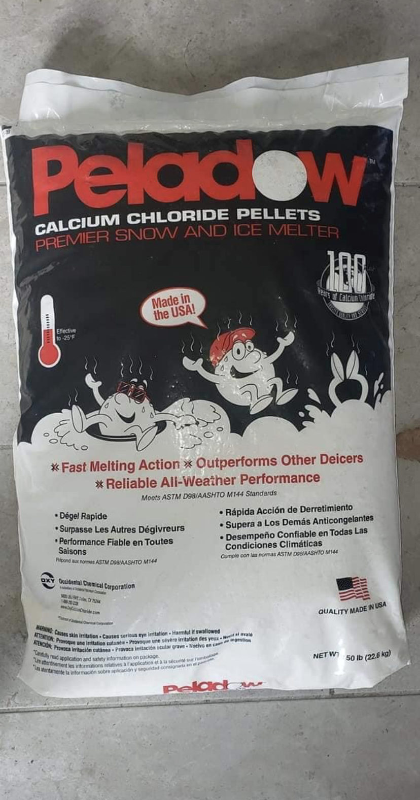 A bag of calcium chloride pellets is sitting on a table.
