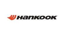 Hankook tire logo, red wave design next to black text.