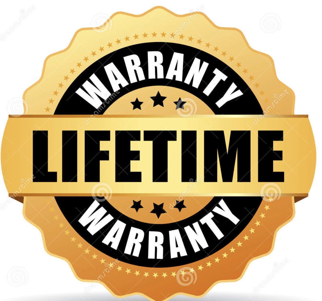 Gold badge with LIFETIME WARRANTY on it.