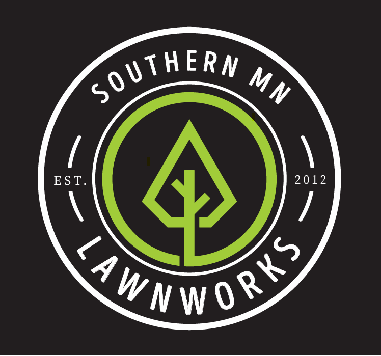 Southern MN Lawnworks logo with green tree icon in black circular badge, est. 2012