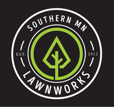 Southern MN Lawnworks logo with green tree icon in black circular badge, est. 2012