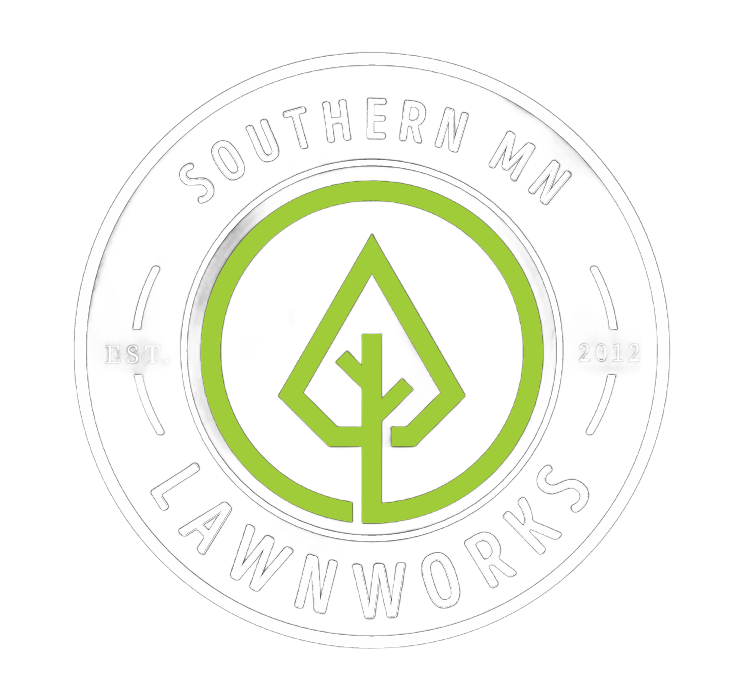 Southern MN Lawnworks logo with green tree emblem in a white circular badge