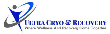 Logo of Ultra Cryo & Recovery, blue and gray design of a person with curved lines. Text: Where Wellness And Recovery Come Together.