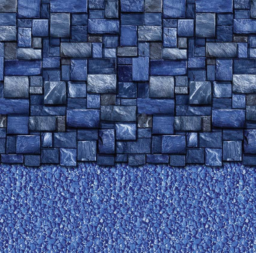 Blue stone wall above a textured blue surface