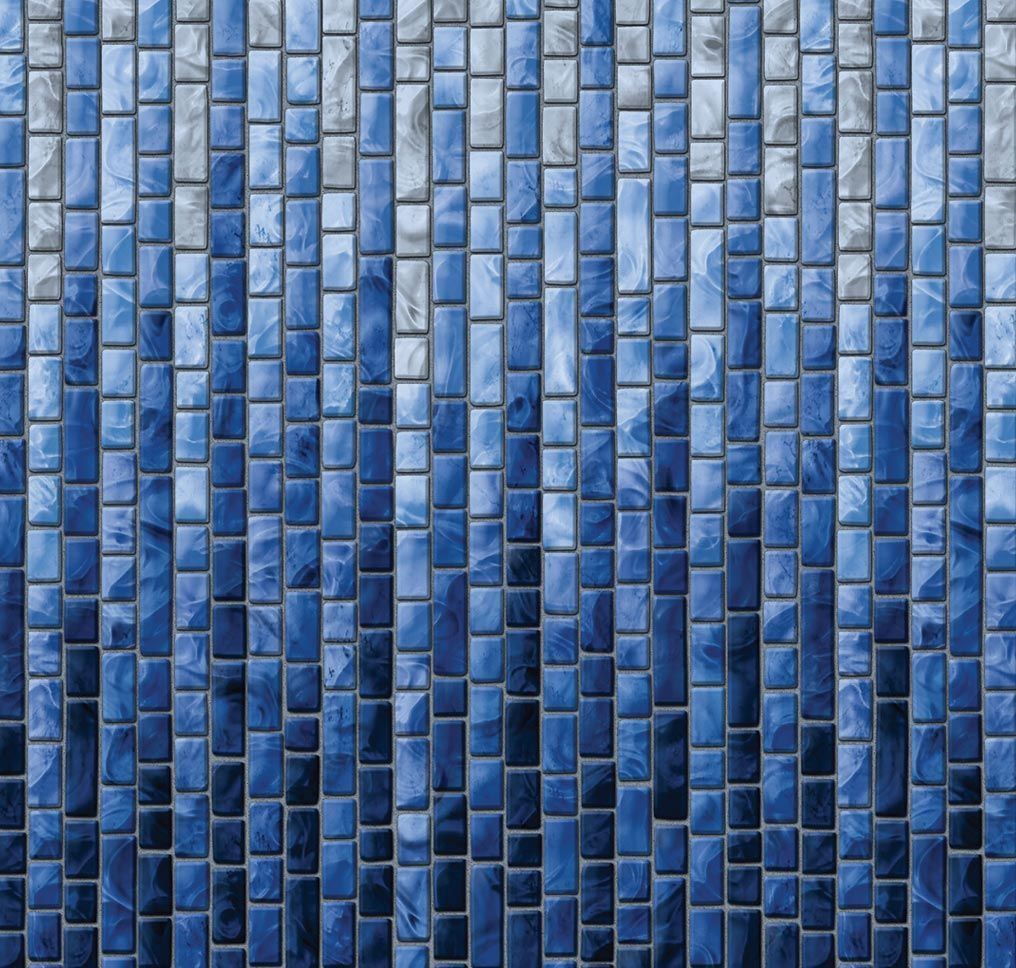 Blue mosaic tile pattern with vertical stripes and glossy texture