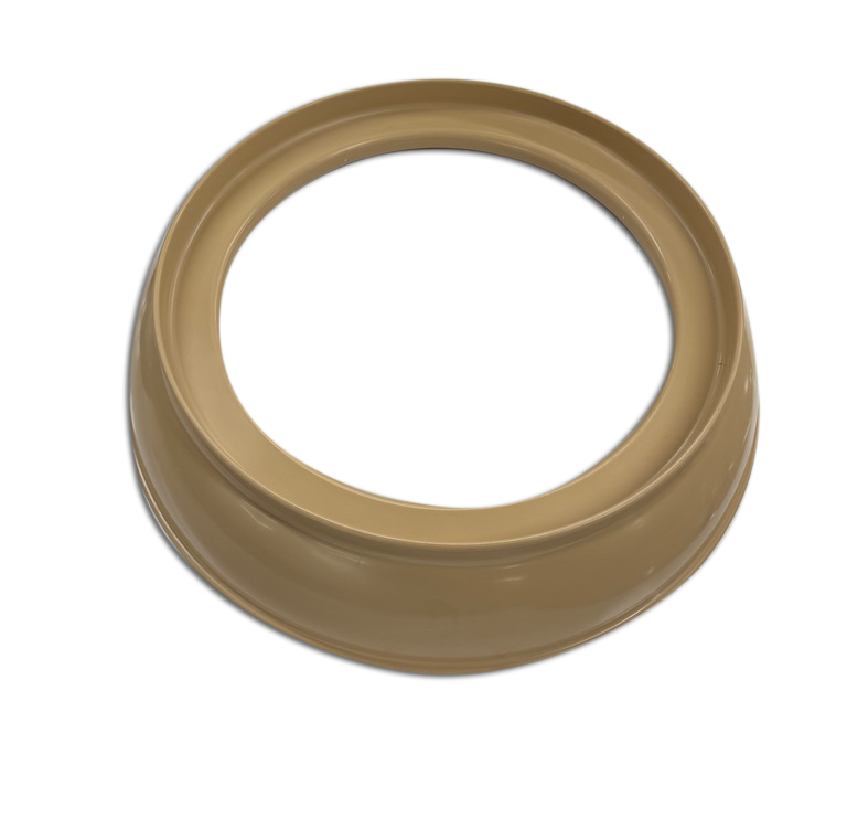 Tan plastic ring-shaped gasket or seal on a white background