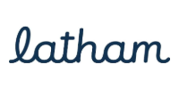 Blue handwritten-style “latham” logo on a white background