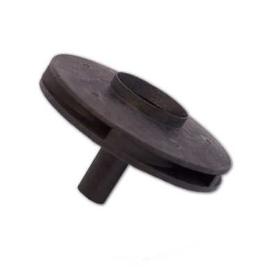 Black plastic circular automotive part with a central tube and angled stem