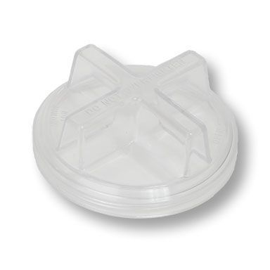 Clear plastic round storage container with a cross-shaped lid insert