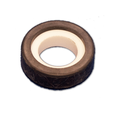 Brown and white roll of tape on a white background