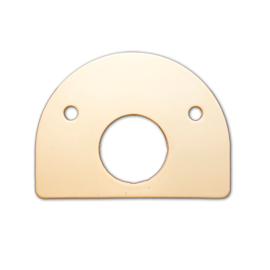 Beige metal plate with three holes: one large center hole and two small side holes