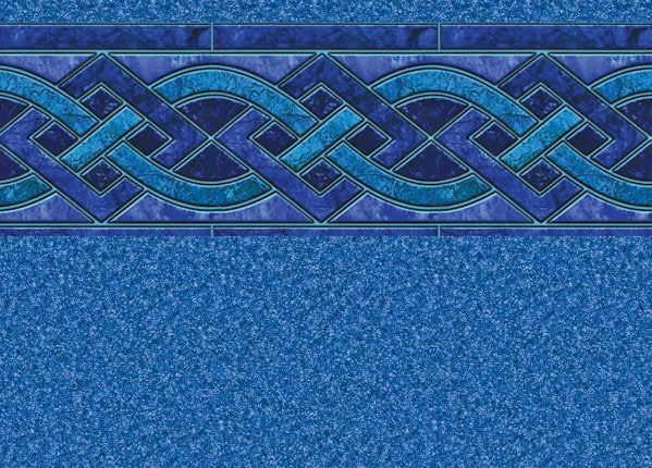 Blue and teal Celtic knot border over a textured blue background
