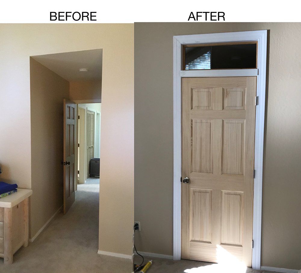 A before and after picture of a bedroom door