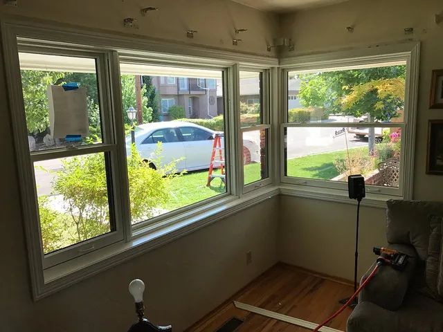 A living room with a lot of windows