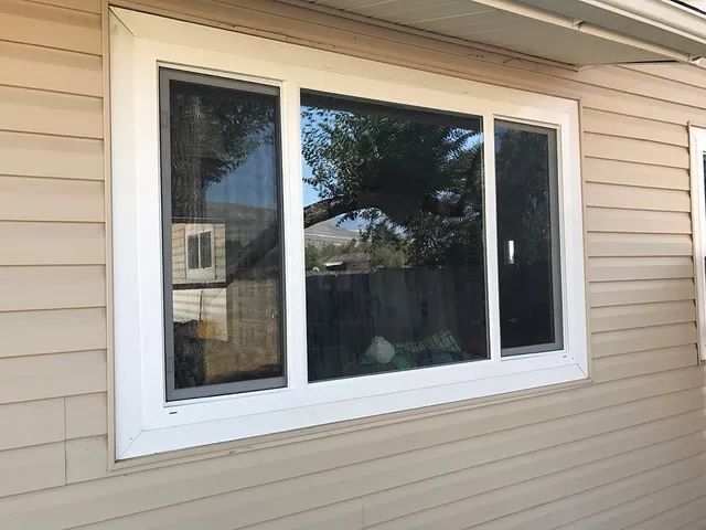 A large window on the side of a house