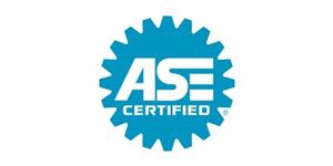 ASE Certified blue gear-shaped logo with white text