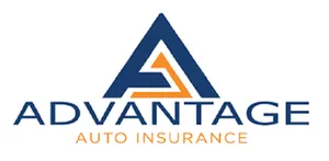 Advantage Auto Insurance logo: Blue and orange triangle graphic above