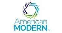 Logo for American Modern insurance, with a circular abstract design above the text.