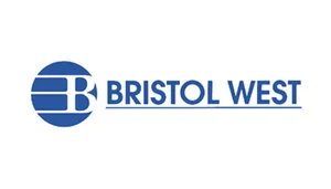 Logo of Bristol West insurance in blue and white.