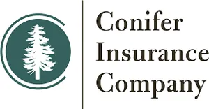 Logo for Conifer Insurance Company: green circle with a white evergreen tree, and text