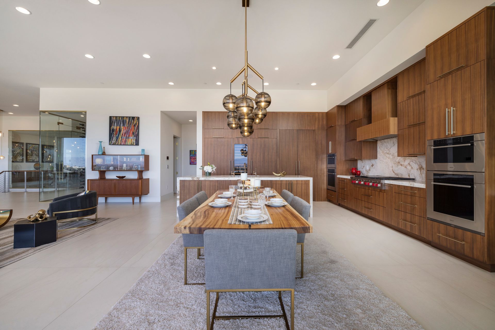 a dining table in a kitchen