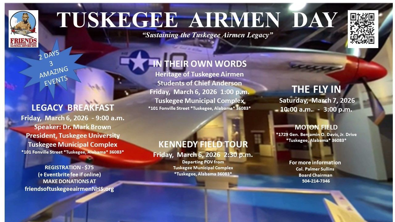 A poster for tuskegee airmen day with a plane on it