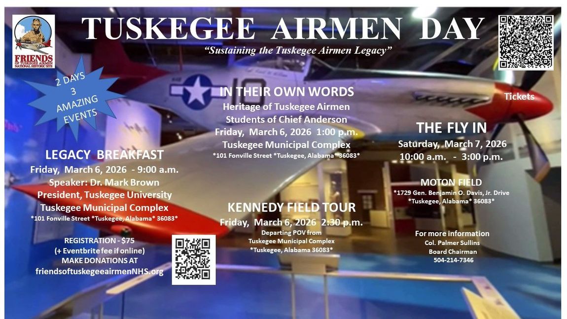A poster for tuskegee airmen day with a plane on it