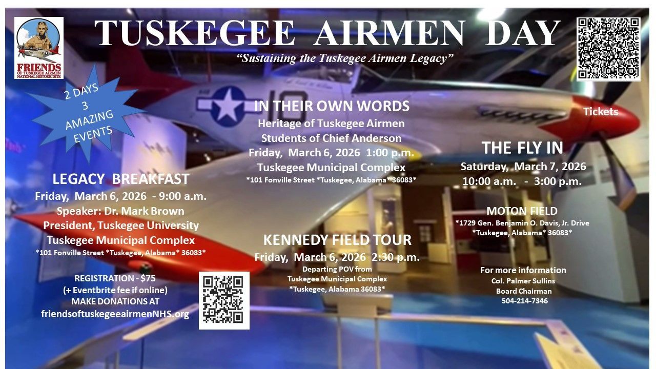 A poster for tuskegee airmen day with a plane on it