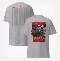Gray t-shirt honoring fallen airmen, with flag graphic and names on the back.