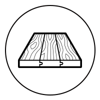 A black and white line-art icon showing three wooden floor planks joined together by tongue-and-groove edges.